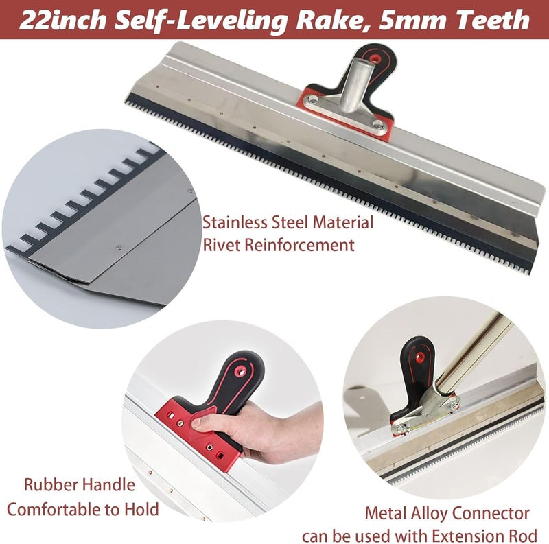 DBYANAN Self Leveling Tools Kit Spiked Roller 20 in 9 inch Epoxy Roller Spike Shoes for Concrete Epoxy Flooring Stainless Steel Notched Squeegee Rake Cement Floor Leveling Tools - Image 3